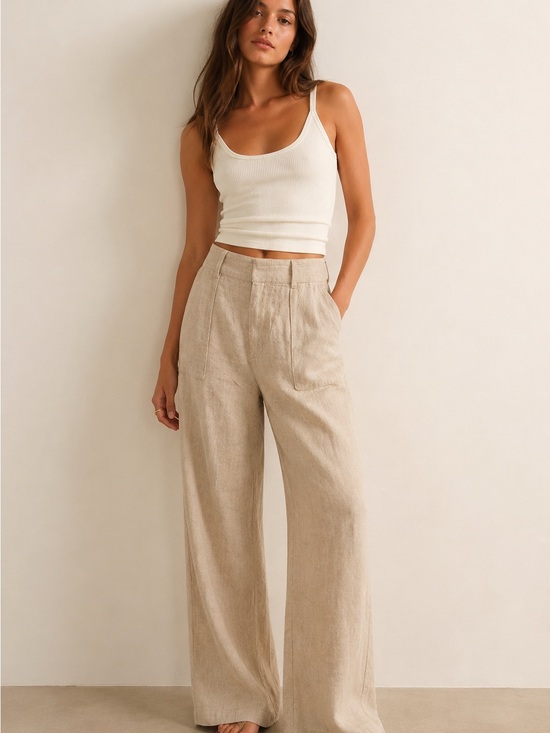 Abercrombie & Fitch Pants - Abercrombie & Fitch Linen Blend Wide Leg Trouser Pants Tan Size Small Short